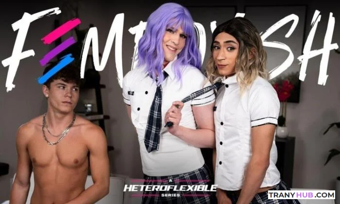 [AdultTime / Femboyish] Drake Von, Ander Wolfe, Sage Roux -  Drake Von, Ander Wolfe, Sage Roux - Schoolgirl Femboy Gets Spitroasted By Bestie And BF [FullHD 1080p]