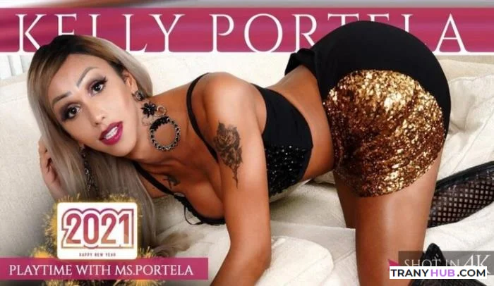 Kelly Portela - Latina Shemale Solo Masturbation Cumshot in 4K